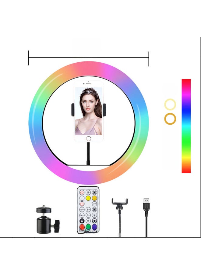 10 بوصة RGB ملون حلقة ضوء MJ26 لايف ملء ضوء التصوير الفوتوغرافي لايف الجمال صورة شخصية Ringlight اللون: 10 بوصة 1.6 متر حامل ثلاثي مضاد للطي وجهاز تحكم عن بعد بلوتوث - Image 5