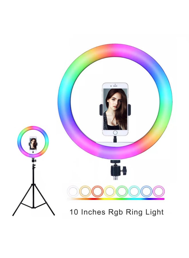 10 بوصة RGB ملون حلقة ضوء MJ26 لايف ملء ضوء التصوير الفوتوغرافي لايف الجمال صورة شخصية Ringlight اللون: 10 بوصة 1.6 متر حامل ثلاثي مضاد للطي وجهاز تحكم عن بعد بلوتوث - Image 3