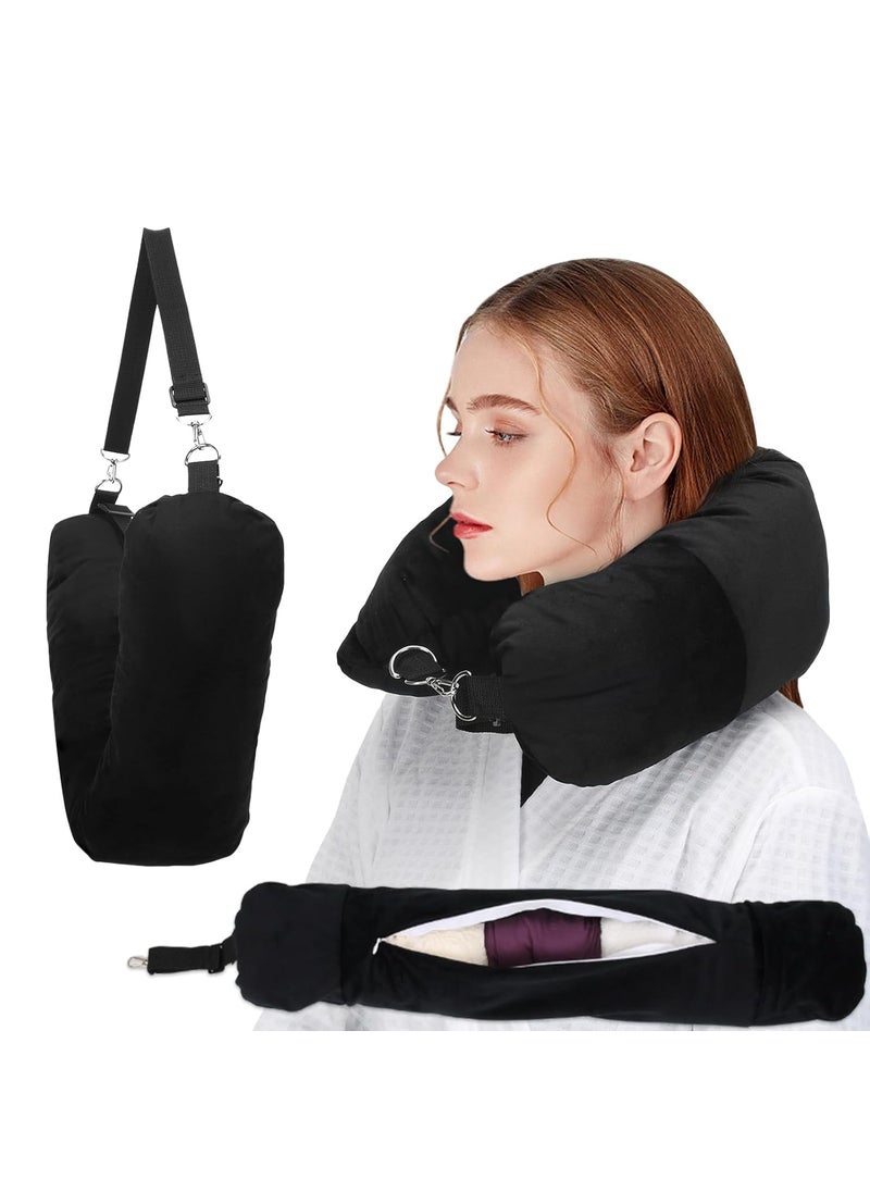 NK HealthCare NK HealthCare Stuffable Travel Pillow Stuffable Neck Pillow for Travel Travel Neck Pillow Stuffed with Clothes Storage No Extra Baggage Fees Fits 5 Days of Travel Essentials No Filler Black  - Image 1