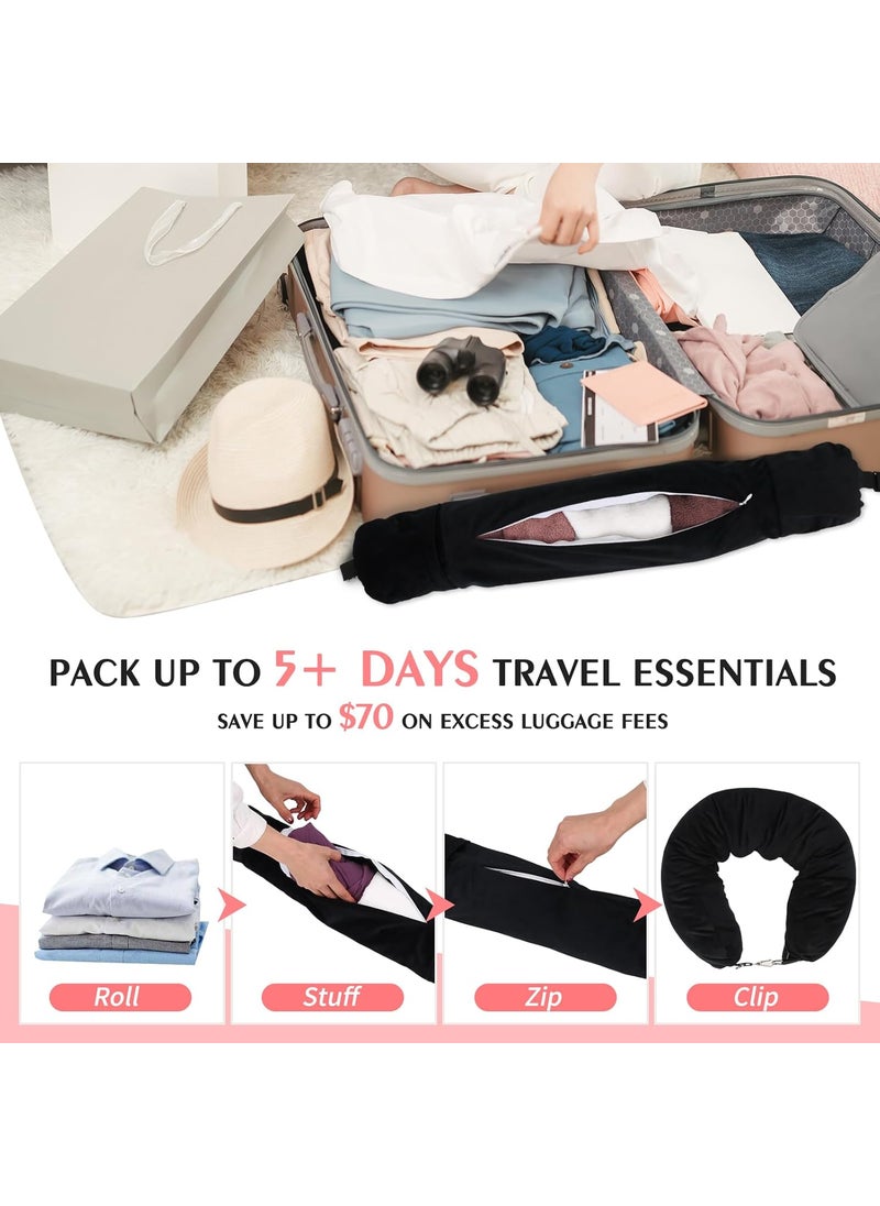 NK HealthCare NK HealthCare Stuffable Travel Pillow Stuffable Neck Pillow for Travel Travel Neck Pillow Stuffed with Clothes Storage No Extra Baggage Fees Fits 5 Days of Travel Essentials No Filler Black  - Image 2