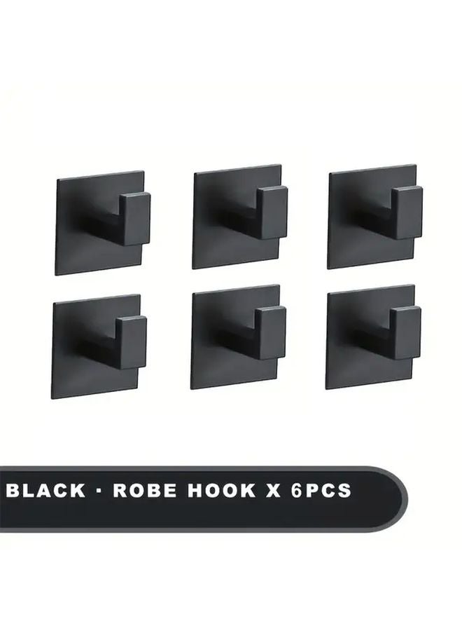 6pcs Heavy Duty Aluminum Wall Hooks No Drill Adhesive Mount Modern Minimalist Design - Image 1