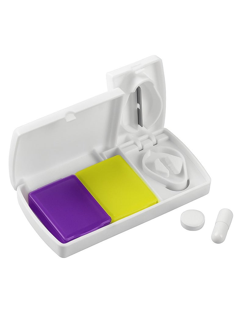 Pocket Pill Cutter, Pill Splitter to split the tablet with Medicine  storage box and stainless steel blade, Manual Pill splitter with two Pill Organizer Case - Image 2