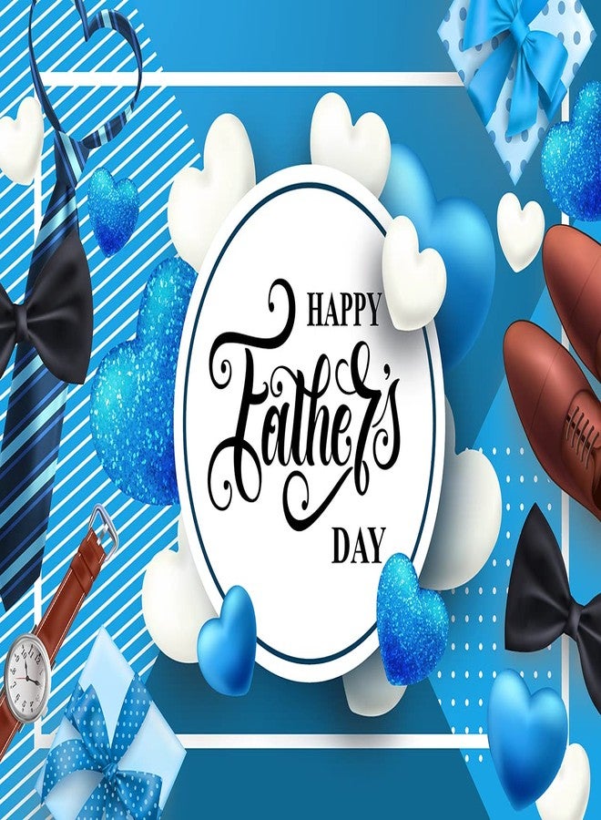 WANGRJ Happy Father's Day Backdrop Blue White Heart Stripe Tie Father's Day Party Background I Love Dad Thank You Daddy Man Festival Family Photography Decoration Supplies 7x5FT - Image 2