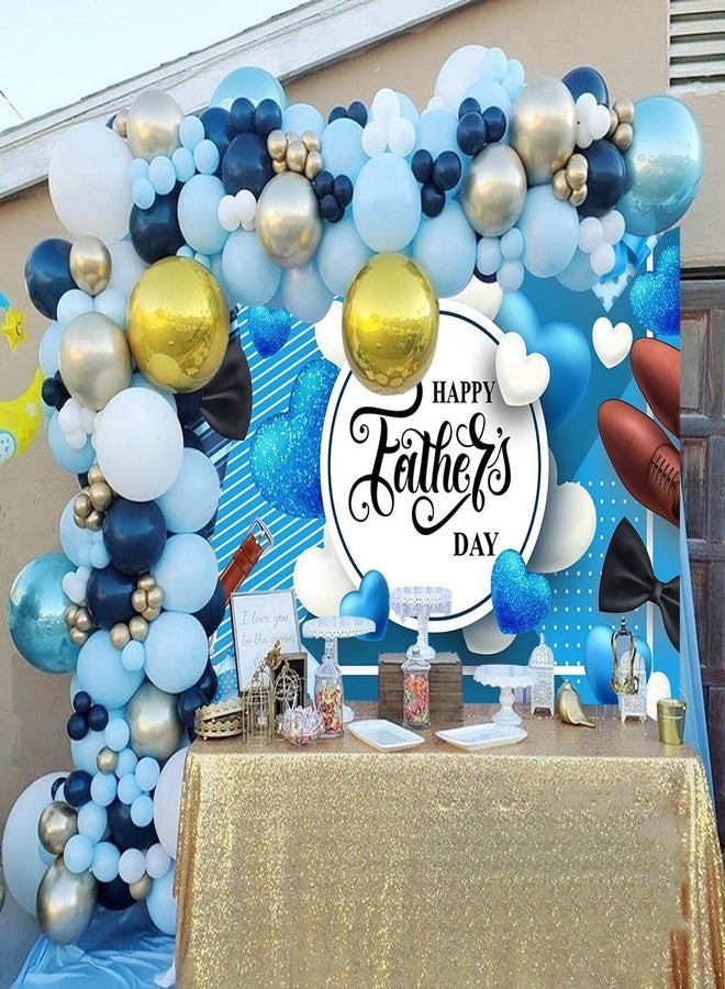 WANGRJ Happy Father's Day Backdrop Blue White Heart Stripe Tie Father's Day Party Background I Love Dad Thank You Daddy Man Festival Family Photography Decoration Supplies 7x5FT - Image 3