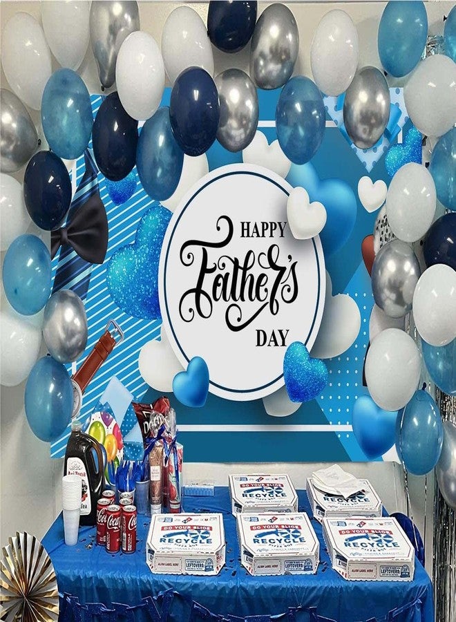 WANGRJ Happy Father's Day Backdrop Blue White Heart Stripe Tie Father's Day Party Background I Love Dad Thank You Daddy Man Festival Family Photography Decoration Supplies 7x5FT - Image 4