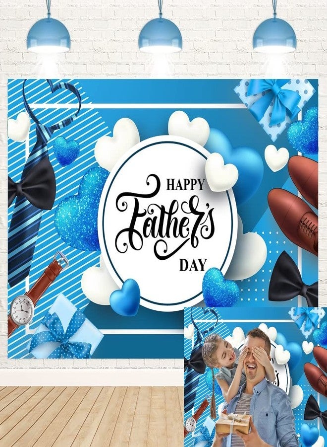 WANGRJ Happy Father's Day Backdrop Blue White Heart Stripe Tie Father's Day Party Background I Love Dad Thank You Daddy Man Festival Family Photography Decoration Supplies 7x5FT - Image 1