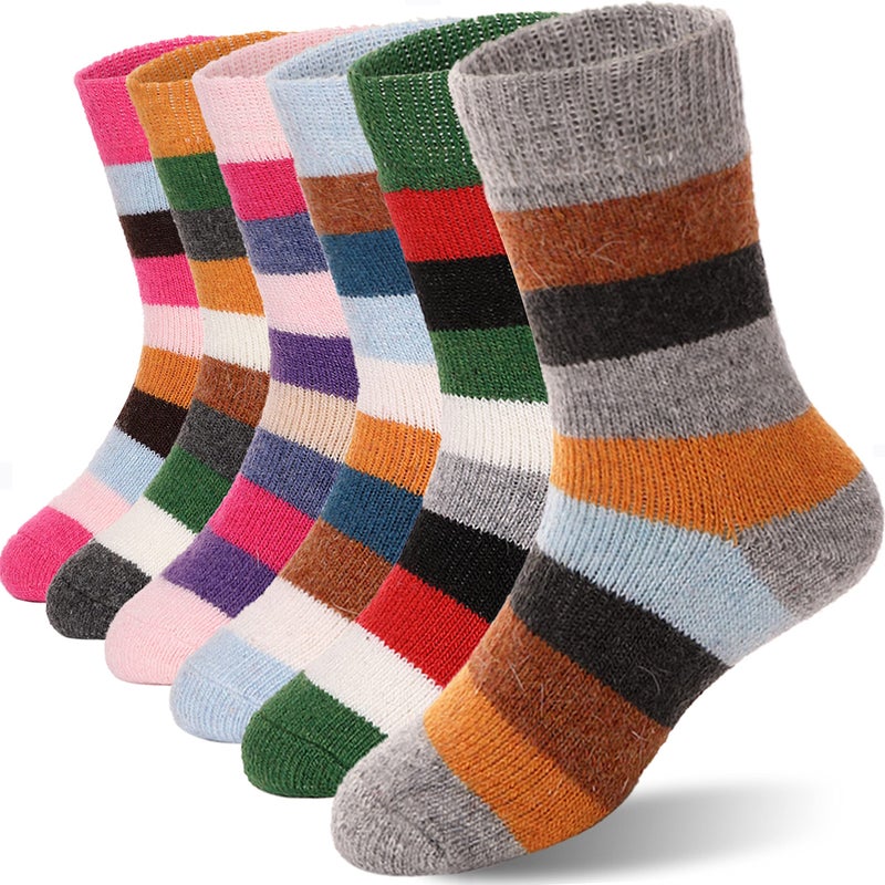 ANTSANG Wool Socks, Warm Thick Thermal Kids Crew Boot Socks for Toddlers Boys Girls, 6-Pair(Pink&Green, 8-12 Years) - Image 1