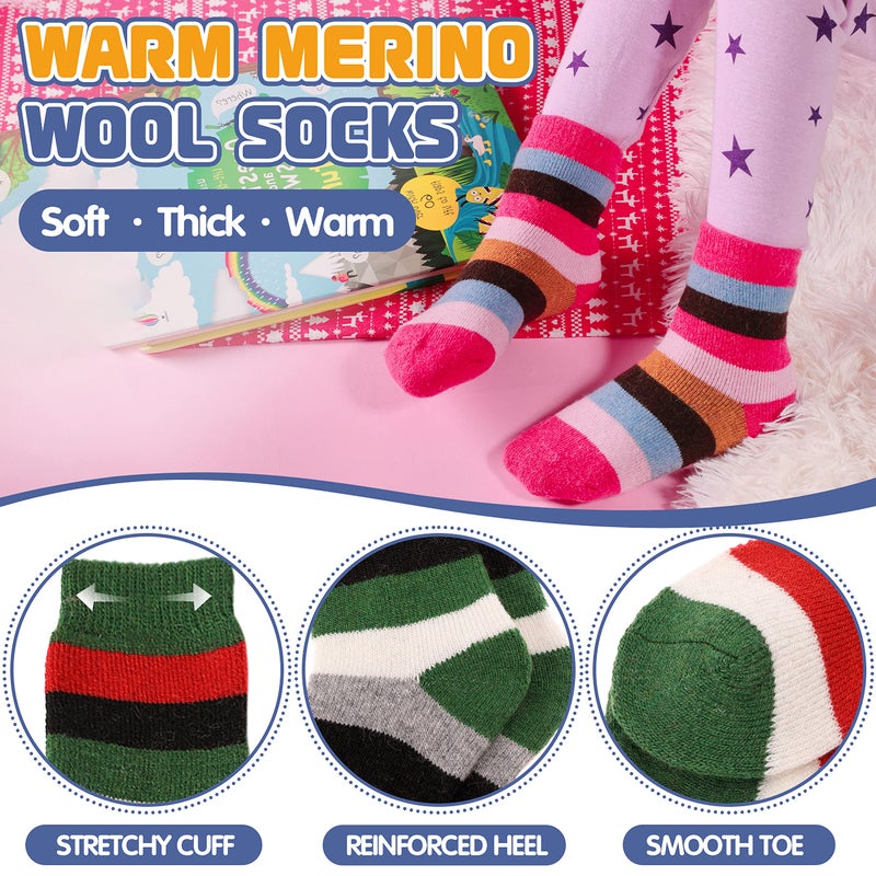 ANTSANG Wool Socks, Warm Thick Thermal Kids Crew Boot Socks for Toddlers Boys Girls, 6-Pair(Pink&Green, 8-12 Years) - Image 3