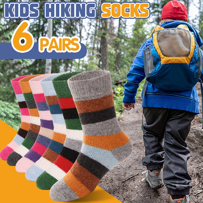ANTSANG Wool Socks, Warm Thick Thermal Kids Crew Boot Socks for Toddlers Boys Girls, 6-Pair(Pink&Green, 8-12 Years) - Image 2