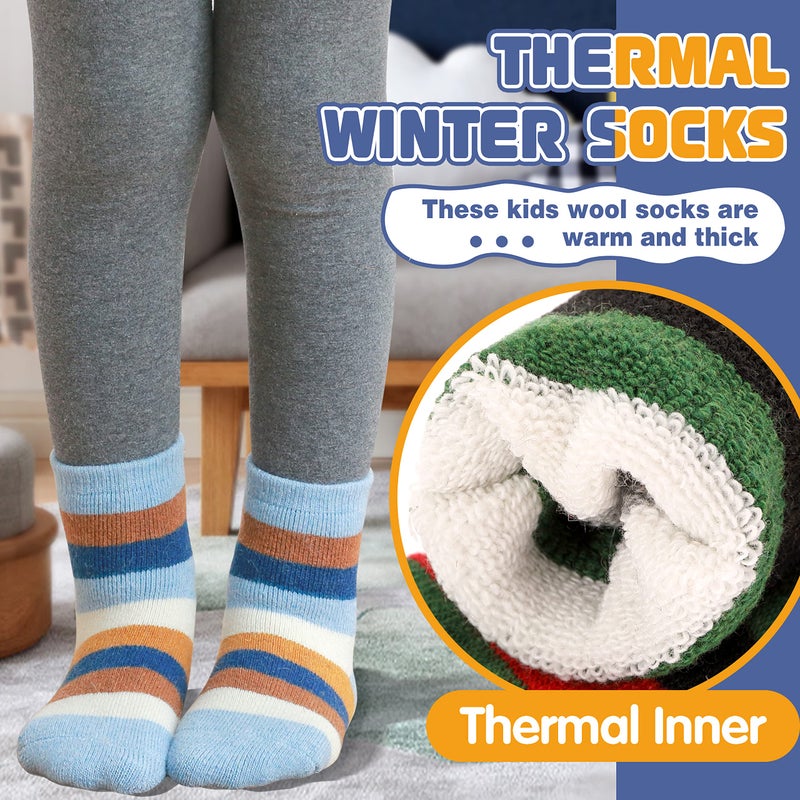 ANTSANG Wool Socks, Warm Thick Thermal Kids Crew Boot Socks for Toddlers Boys Girls, 6-Pair(Pink&Green, 8-12 Years) - Image 4