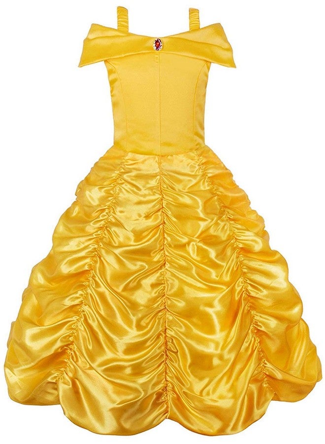 JerrisApparel JerrisApparel Princess Dress Off Shoulder Layered Costume for Little Girl (6 Years, Yellow with Accessories)  - Image 2