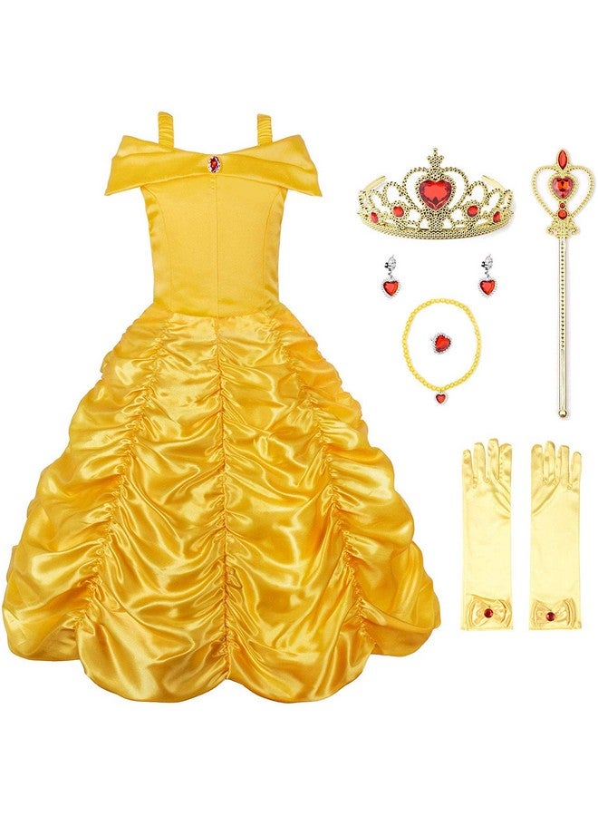 JerrisApparel JerrisApparel Princess Dress Off Shoulder Layered Costume for Little Girl (6 Years, Yellow with Accessories)  - Image 1
