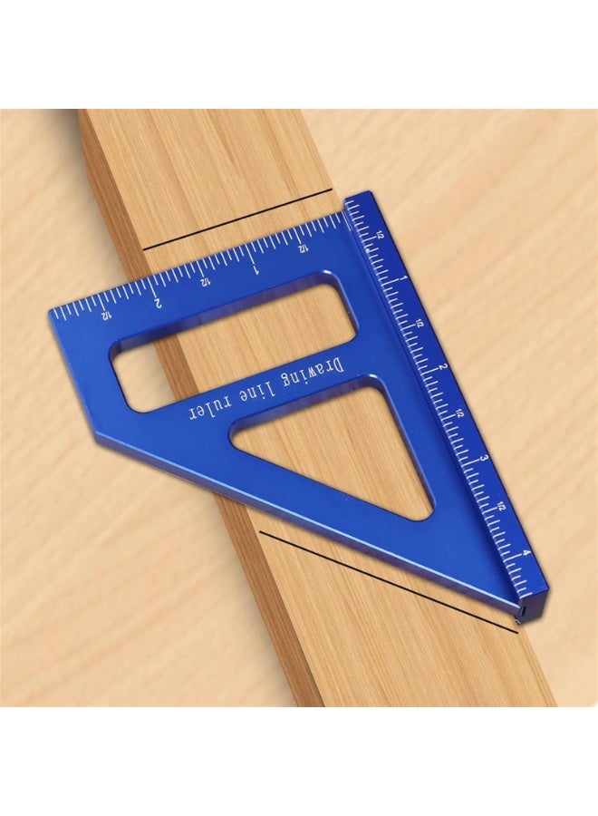 Imperial 3D Multi-Angle Measuring Ruler,45/90 Degree Aluminum Alloy Woodworking Square Protractor, Miter Triangle Ruler Layout Measuring Tool for Engineer Carpenter (Color : Blue) - Image 4