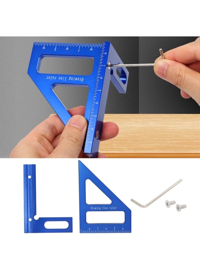 Imperial 3D Multi-Angle Measuring Ruler,45/90 Degree Aluminum Alloy Woodworking Square Protractor, Miter Triangle Ruler Layout Measuring Tool for Engineer Carpenter (Color : Blue) - Image 5