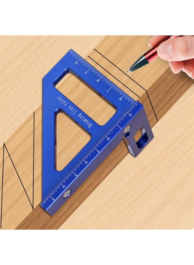 Imperial 3D Multi-Angle Measuring Ruler,45/90 Degree Aluminum Alloy Woodworking Square Protractor, Miter Triangle Ruler Layout Measuring Tool for Engineer Carpenter (Color : Blue) - Image 3