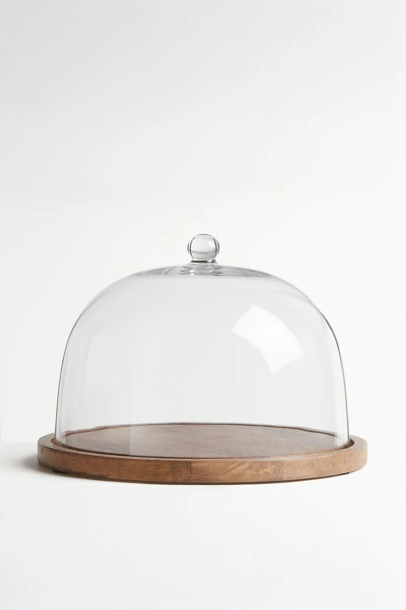 اتش اند ام صينية خشبية مع غطاء زجاجي