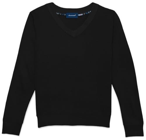 CLASSROOM Big Boys' Uniform Long Sleeve V-Neck Sweater, Black, Medium - Image 2