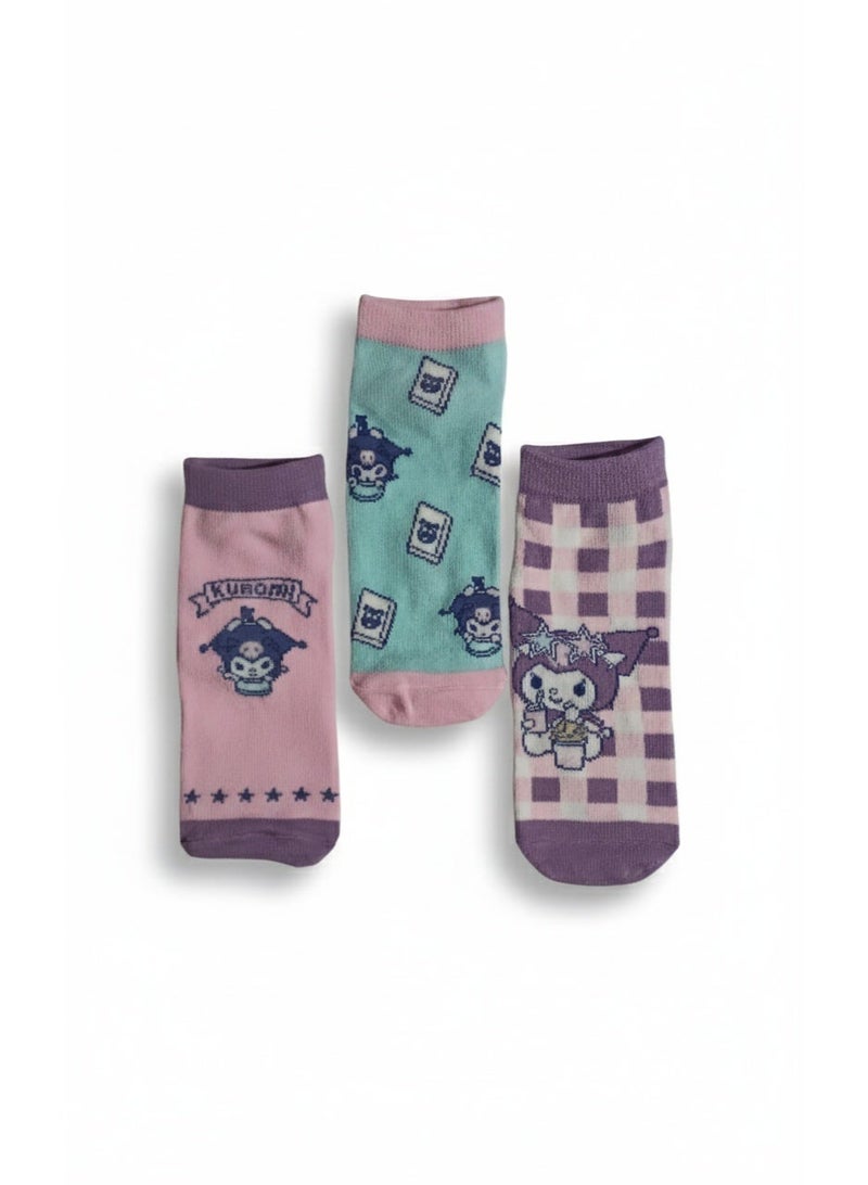 kuromi 3 PAIRS | KUROMI ANKLET SOCKS 78% COTTON| 18% POLYESTER | 4% ELASTANE - Image 3