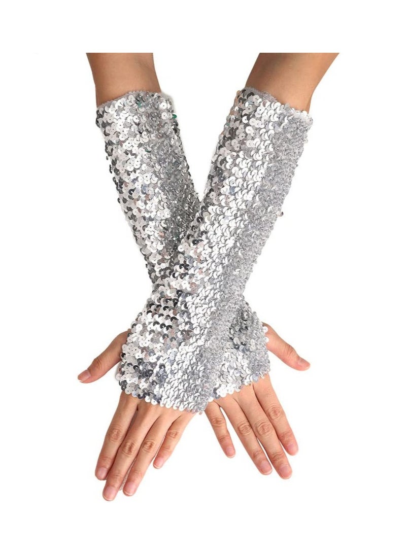 Generic - Fashion Sequin Long Gloves for Women and Girls, Party Fingerless Elastic Dress-Up Gloves, Stylish Costume Accessories for Special Occasions - Image 1