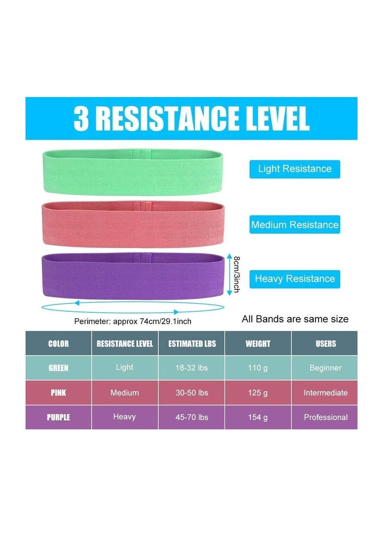 Resistance Bands NonSlip Fabric Booty Set with 3 Levels Hip Exercise for Women Men Strength Training Ideal Squats Glute Bridge Lunges Pilates Yoga