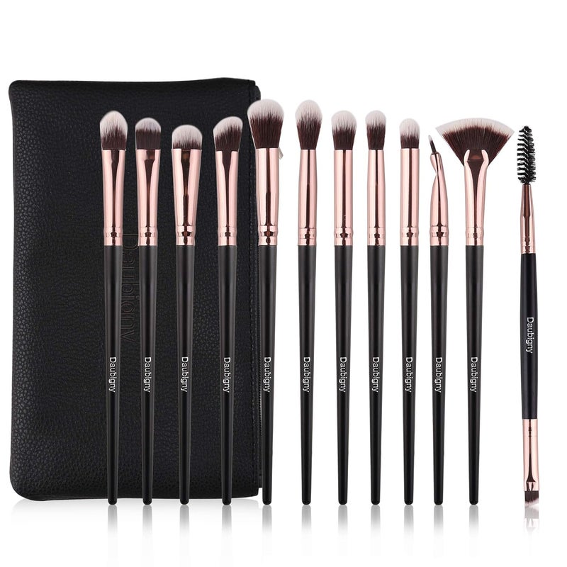 Daubigny Eye Makeup Brushes, 12 PCS Professional Eye shadow, Concealer, Eyebrow, Foundation, Powder Liquid Cream Blending Brushes Set With Carrying Bag (Black) - Image 1