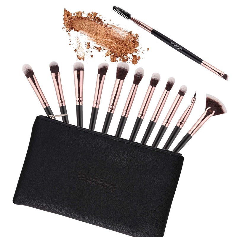 Daubigny Eye Makeup Brushes, 12 PCS Professional Eye shadow, Concealer, Eyebrow, Foundation, Powder Liquid Cream Blending Brushes Set With Carrying Bag (Black) - Image 2