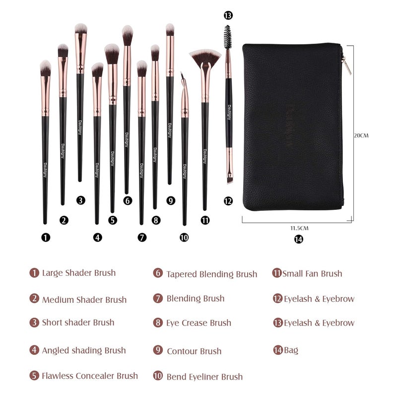 Daubigny Eye Makeup Brushes, 12 PCS Professional Eye shadow, Concealer, Eyebrow, Foundation, Powder Liquid Cream Blending Brushes Set With Carrying Bag (Black) - Image 4