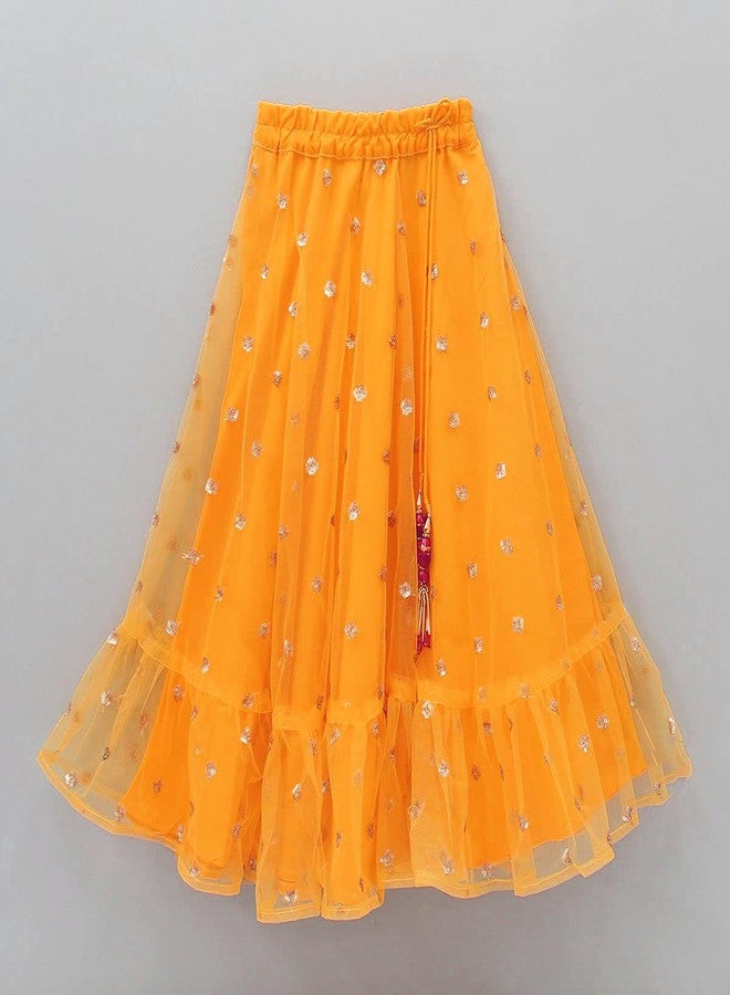 HIBA Kids Baby Girl's Net Sequence booti Readymade Lehenga Choli golden top and orange bottom New Born Baby - Image 3