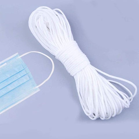 Aakriti Elastic Cord Round Stretchy Ear Loop Strap String Sewing for Comfortable Ear Tie Handmade Rope for Crafts DIY Mask Making White 3mm Length 200Meter