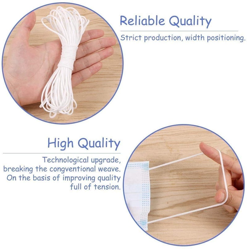 Aakriti Elastic Cord Round Stretchy Ear Loop Strap String Sewing for Comfortable Ear Tie Handmade Rope for Crafts DIY Mask Making White 3mm Length 200Meter