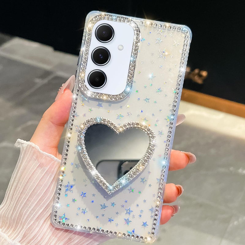 erorex For Samsung Galaxy A55 5G Diamond Glitter Mirror  Holder Phone Case(Transparent Stars) - Image 1