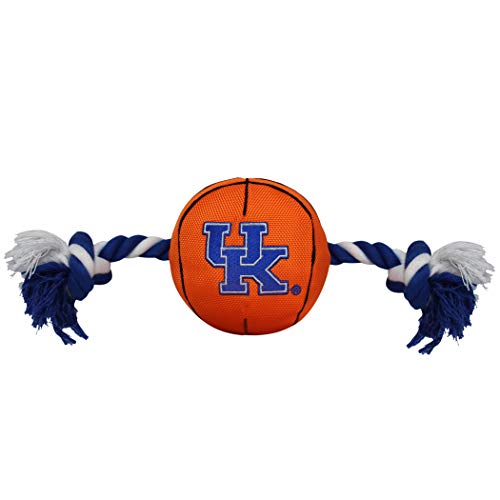 Pets First NCAA Kentucky Wildcats Basketball Rope Toy for Dogs & Cats. Tough Nylon, Sporty Basketball Design, Heavy-Duty Ropes with Inner Squeaker - Image 1