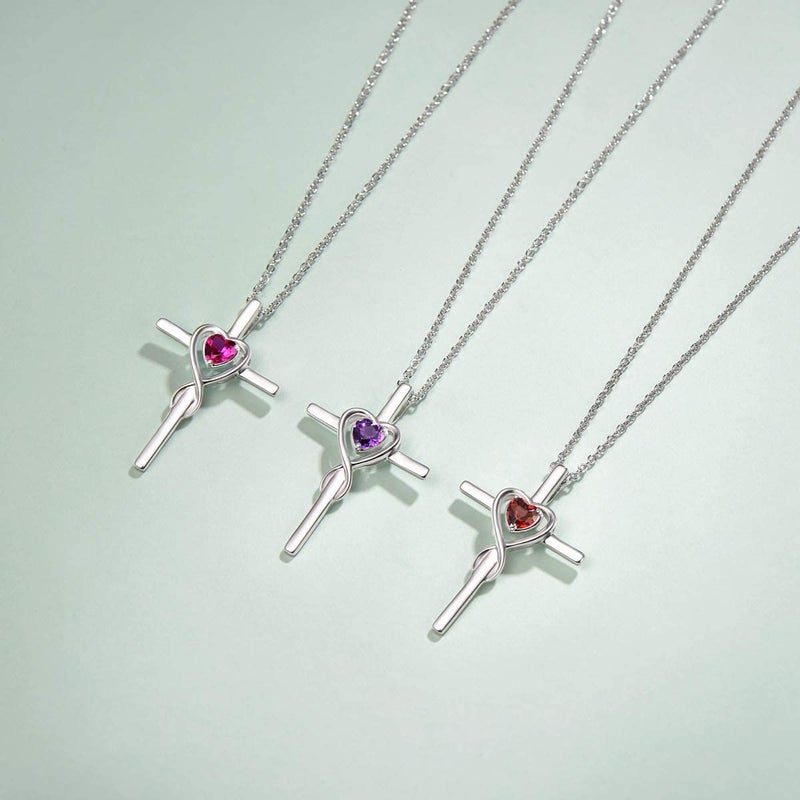 FANCIME Ruby Cross Necklace For Women Sterling Silver Birthstone Necklace Ruby Infinity Heart Cross Pendant July Birthstone Jewelry Gifts Valentines Day Gifts for Women - Image 4