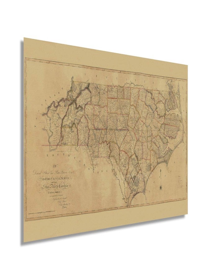 HISTORIX Vintage 1808 North Carolina State Map - 24x36 Inch Matte Black and Brown Historical Map Wall Art - First Actual Survey of NC - Image 1