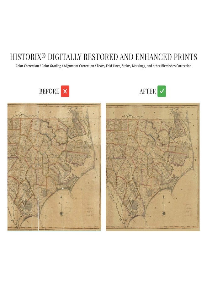 HISTORIX Vintage 1808 North Carolina State Map - 24x36 Inch Matte Black and Brown Historical Map Wall Art - First Actual Survey of NC - Image 3