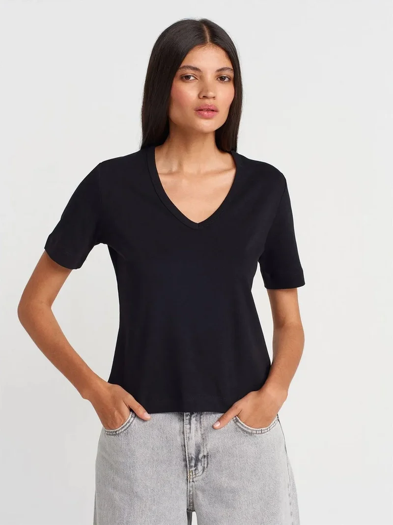 Dilvin DILVIN Women's Cotton V-Neck T-Shirt