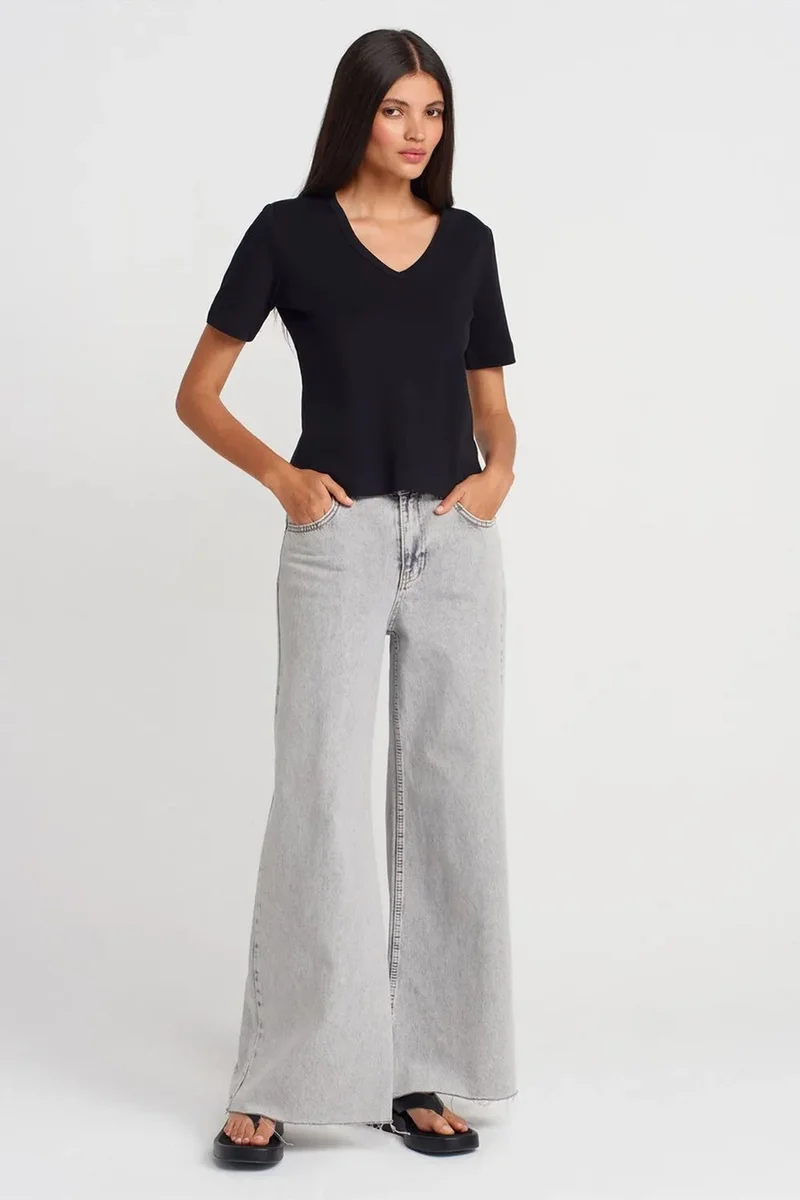 Dilvin Black DILVIN Women's Cotton V-Neck T-Shirt for Women | Best Price UAE