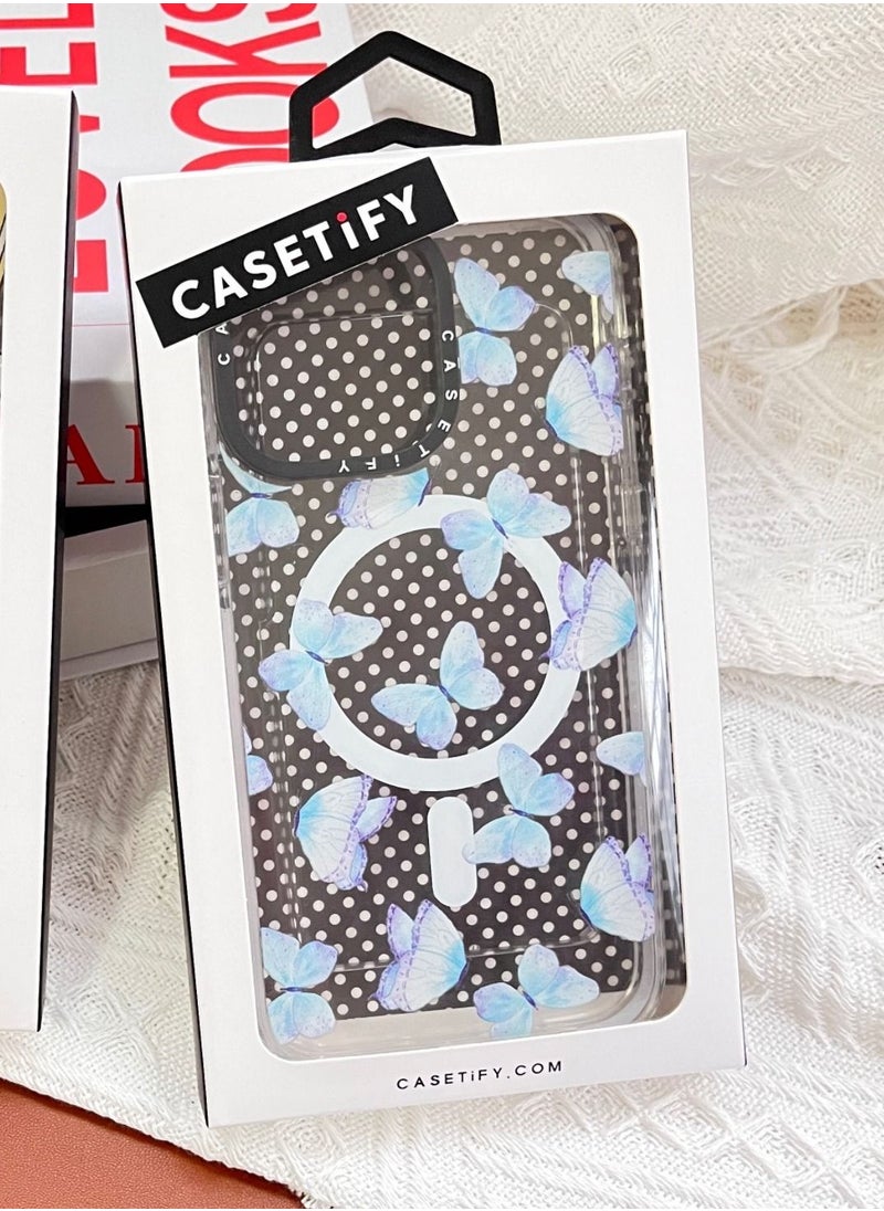 Casetify - For iPhone 13 Pro Max Case Lilac Aqua Blue Watercolor Hand Painted Butterfly Case Magnetic Magsafe MagFit Anti-Yellowing Technology Cover - Image 1