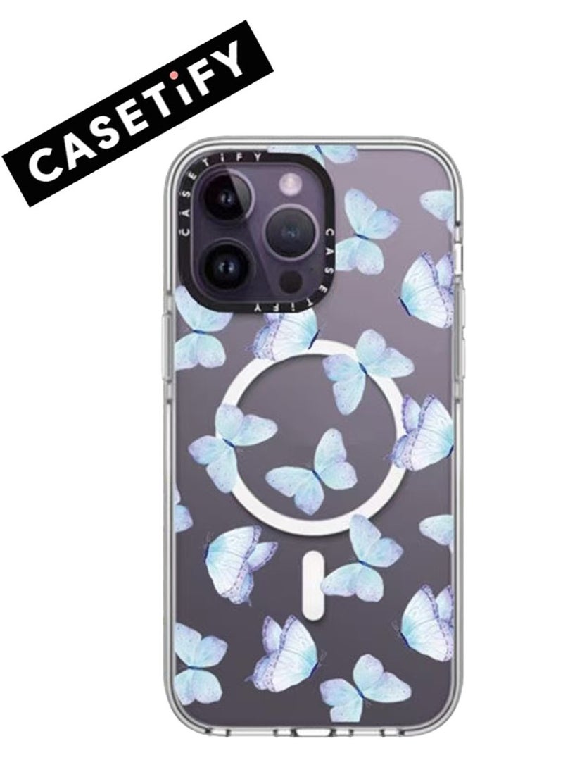 Casetify - For iPhone 13 Pro Max Case Lilac Aqua Blue Watercolor Hand Painted Butterfly Case Magnetic Magsafe MagFit Anti-Yellowing Technology Cover - Image 1