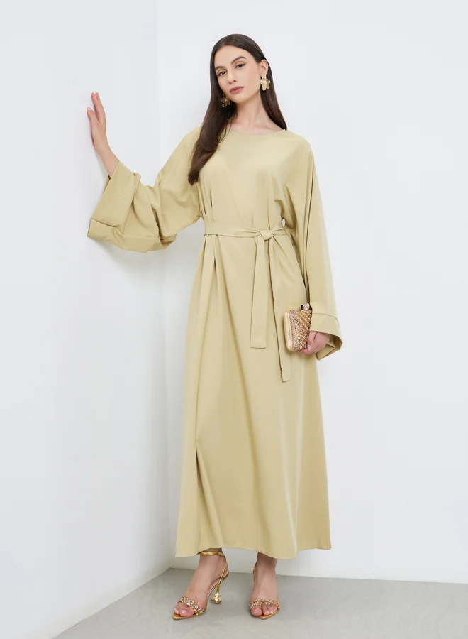 Take Two Take Two Solid Long Sleeve Belted Abaya