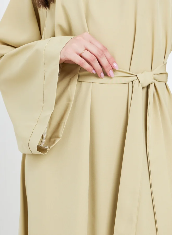 تايك تو Take Two Solid Long Sleeve Belted Abaya