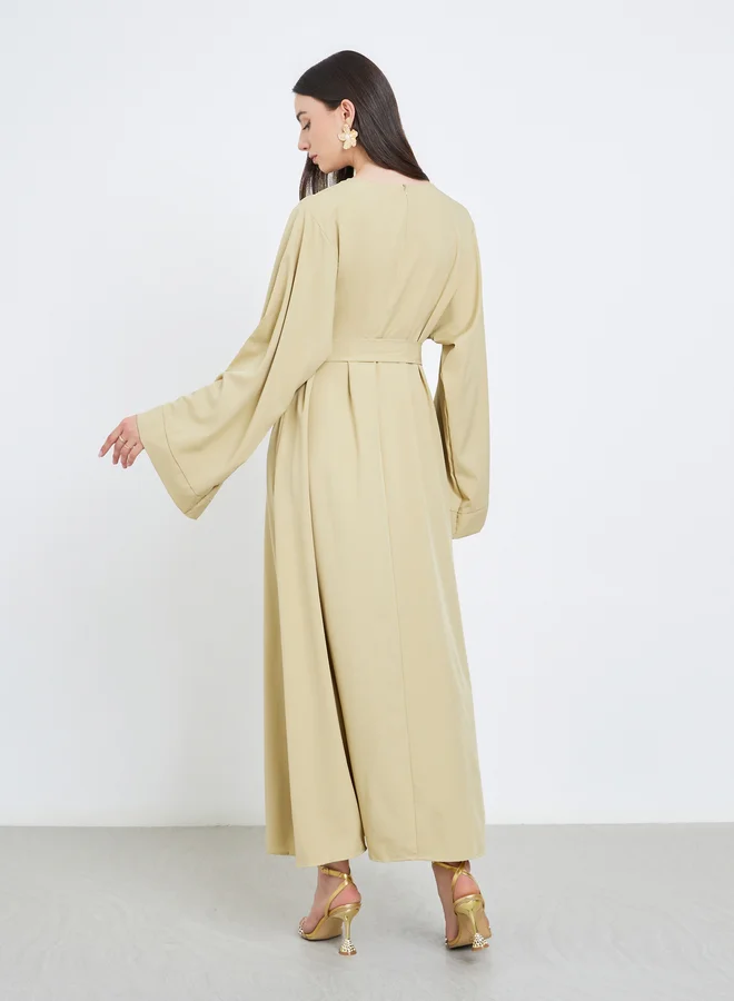 تايك تو Take Two Solid Long Sleeve Belted Abaya