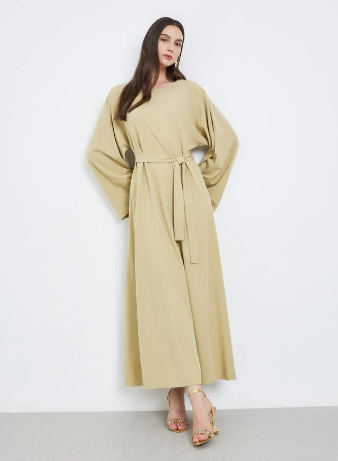 Take Two Solid Long Sleeve Belted Abaya