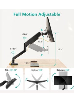 Generic Single Monitor Mount, Gas Spring Monitor Arm for 17-34 inch Screens, Adjustable Computer Monitors Stand, with Clamp and Grommet Base, Black  - Image 3