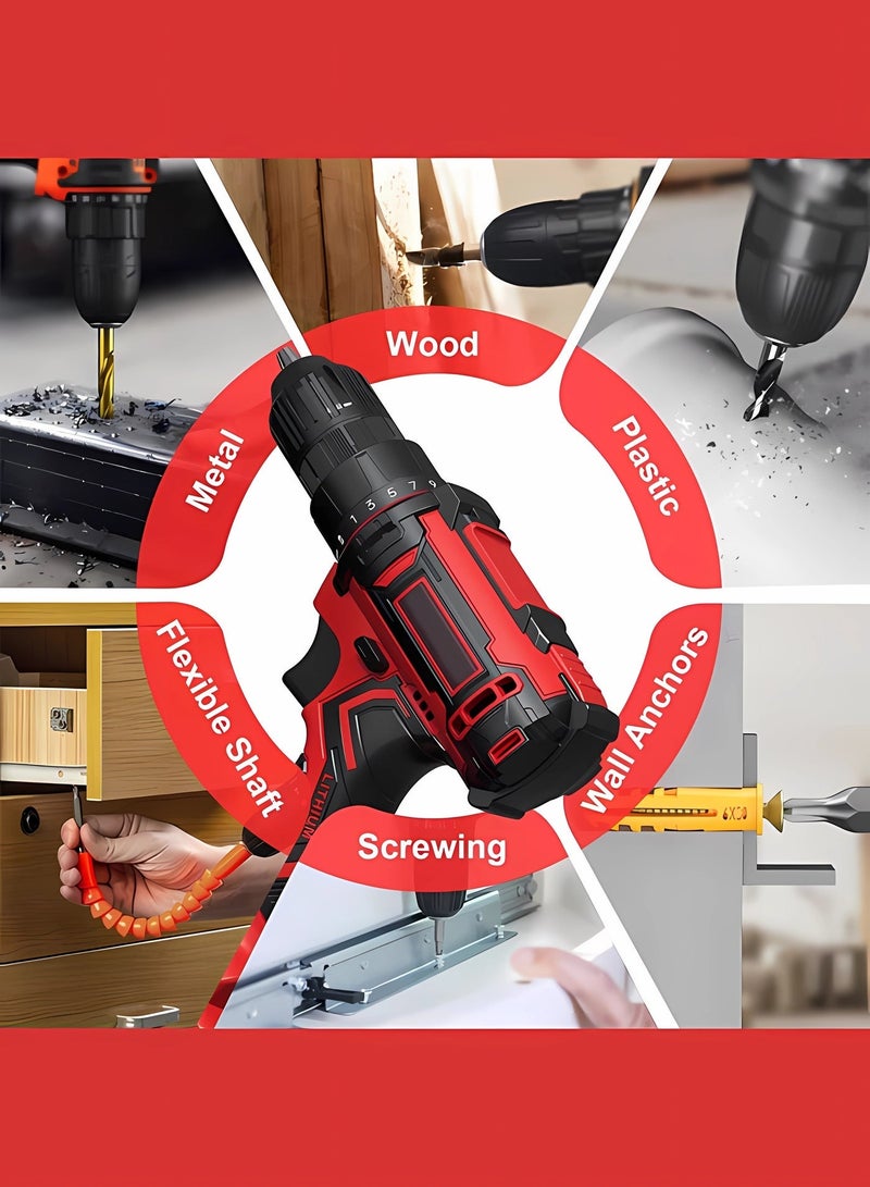 JINSOO 48V 25-speed adjustable lithium-ion cordless electric drill kit, including 2 batteries, 1 charger, 24 multi-functional drill bits and 1 storage box. - Image 2