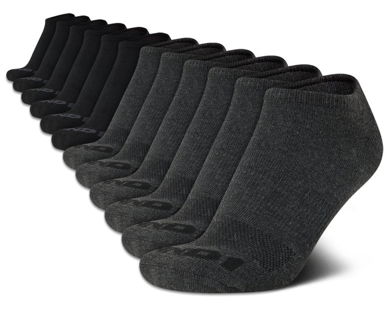 AND1 Mens Low Cut Socks - 12 Pack Performance Stretch Athletic Compression Sock for Men - Sports No Show Socks (6-12.5), Size 6-12.5, Black/Grey