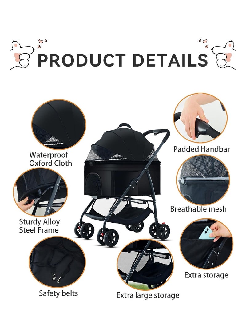 ليوكور 3 في 1 عربة الكلاب الأليفة للكلاب الصغيرة والمتوسطة 10-50 رطل (4-22kg) ، حقيبة الحيوانات الأليفة المحمولة القابلة للفصل ، سلة التخزين ، مقعد السيارة ، عربة الجرو متعددة الوظائف ، عربة الكلاب القابلة للطي (أسود) - Image 5