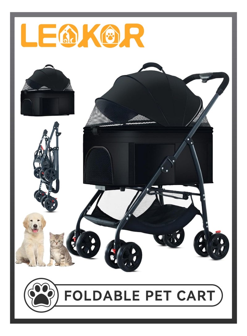ليوكور 3 في 1 عربة الكلاب الأليفة للكلاب الصغيرة والمتوسطة 10-50 رطل (4-22kg) ، حقيبة الحيوانات الأليفة المحمولة القابلة للفصل ، سلة التخزين ، مقعد السيارة ، عربة الجرو متعددة الوظائف ، عربة الكلاب القابلة للطي (أسود) - Image 1