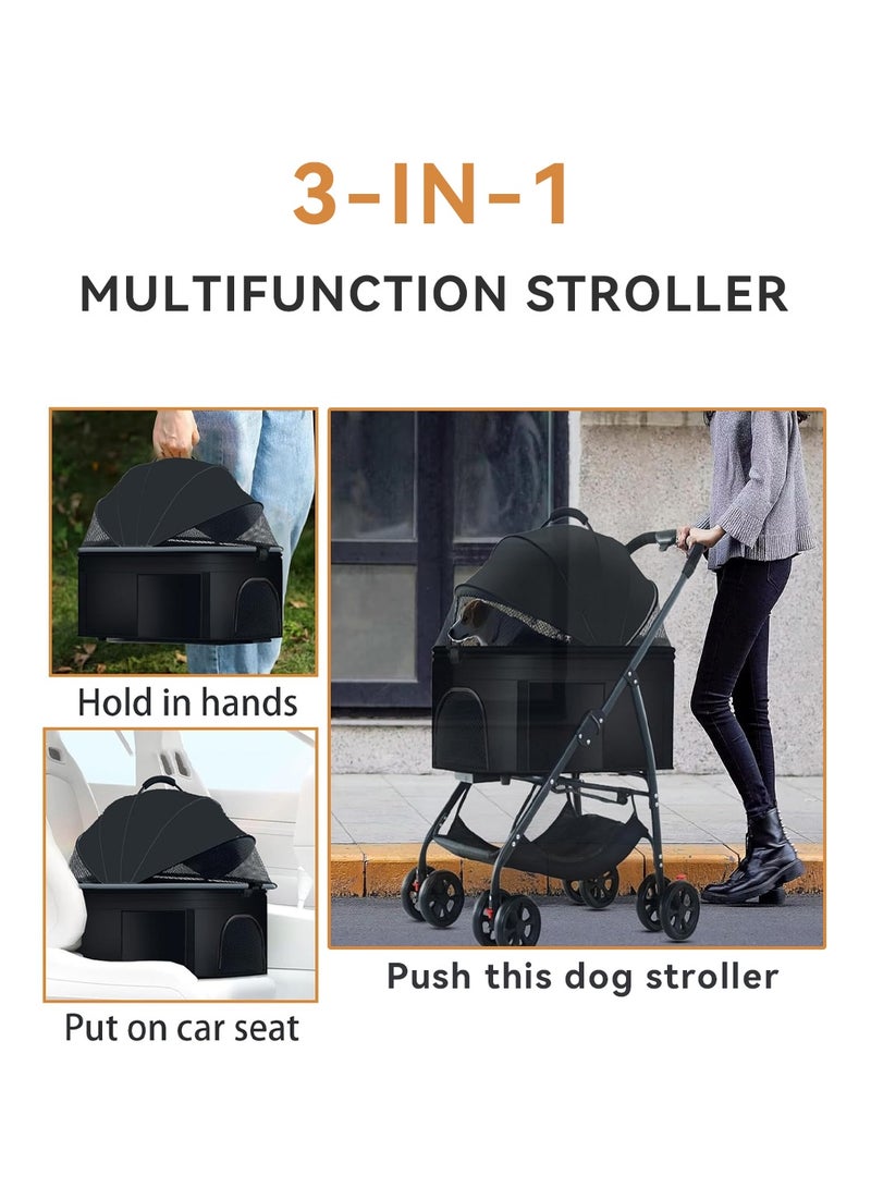 ليوكور 3 في 1 عربة الكلاب الأليفة للكلاب الصغيرة والمتوسطة 10-50 رطل (4-22kg) ، حقيبة الحيوانات الأليفة المحمولة القابلة للفصل ، سلة التخزين ، مقعد السيارة ، عربة الجرو متعددة الوظائف ، عربة الكلاب القابلة للطي (أسود) - Image 2
