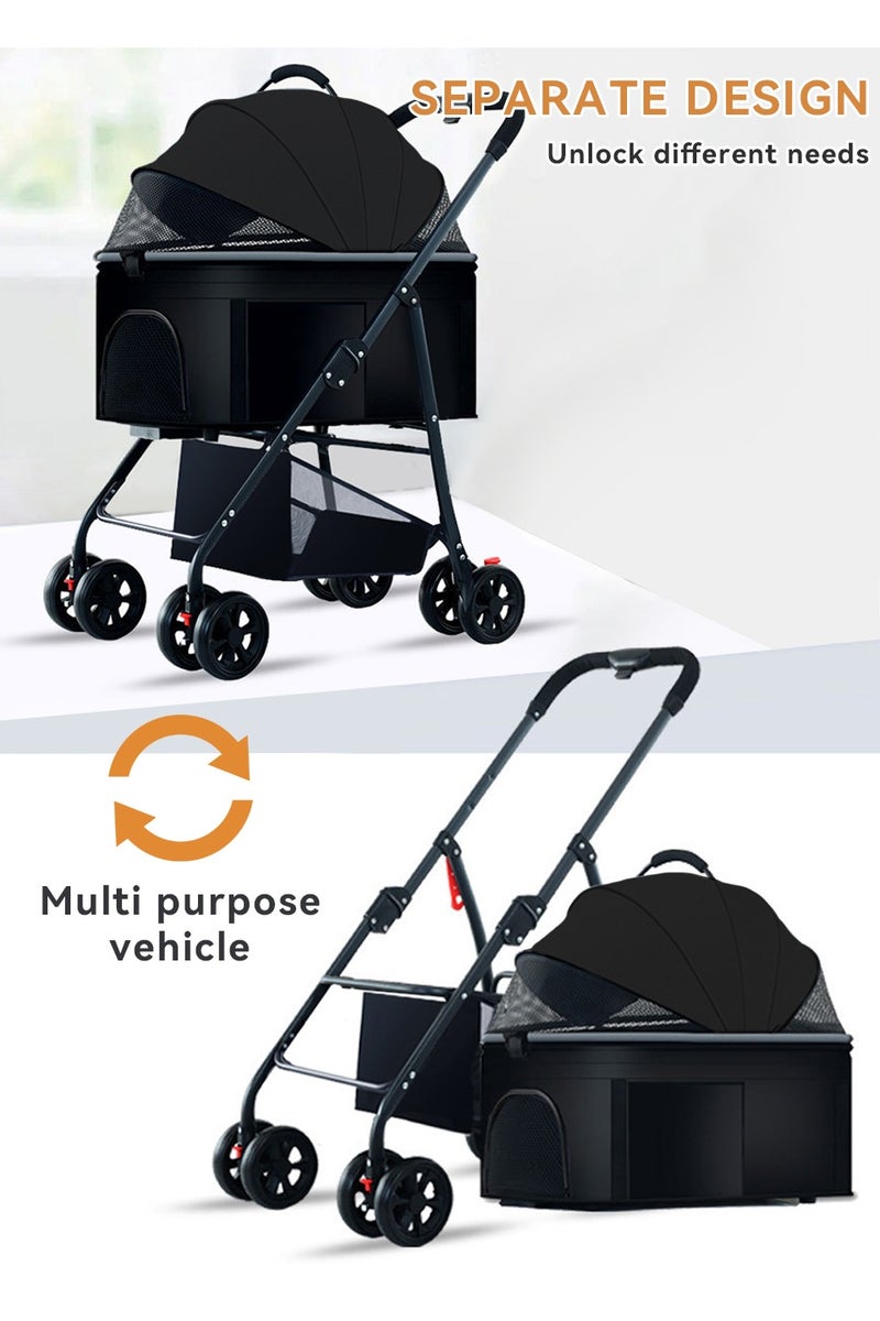 ليوكور 3 في 1 عربة الكلاب الأليفة للكلاب الصغيرة والمتوسطة 10-50 رطل (4-22kg) ، حقيبة الحيوانات الأليفة المحمولة القابلة للفصل ، سلة التخزين ، مقعد السيارة ، عربة الجرو متعددة الوظائف ، عربة الكلاب القابلة للطي (أسود) - Image 3